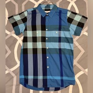 Boys Burberry Short Sleeve Button Down, Size- 14y, Color- Blue